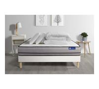 Pack prêt a dormir matelas ACTILATEX 200x200cm a MÉMOIRE DE FORME + LATEX + sommier KIT blanc + 2 oreillers + couette