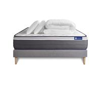 Pack prêt a dormir matelas ACTILATEX PLUS 160x200 cm Latex + Memoire de forme + sommier KIT gris + 2 oreillers + couette