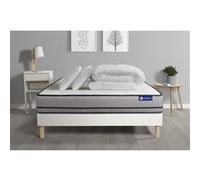 Pack prêt a dormir matelas ACTIMEMO 140x200cm a MÉMOIRE DE FORME 3zones de confort + sommier KIT blanc + 2 oreillers +couette