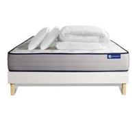 Pack prêt a dormir matelas Memoire de forme ACTIMEMO FORM 140x190 cm 5zones confort + sommier KIT blanc + 2 oreillers+couette