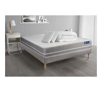 Pack prêt a dormir matelas Memoire de forme ACTIMEMO TOUCH 140x190 3zones confort + sommier KIT gris + 2 oreillers + couette
