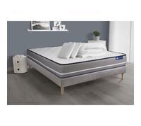 Pack prêt a dormir matelas Ressorts ensaches ACTIFLEX PUR 140x190 3zones de confort + sommier KIT gris + 2 oreillers+couette