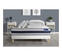 Pack prêt a dormir matelas Ressorts ensaches + Memoire de forme ACTIFLEX ERGO 140x190 + sommier KIT blanc +2oreillers+couette