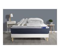 Pack prêt a dormir matelas Ressorts ensaches+Memoire de forme ACTIFLEX MAX 200x200cm + sommier KIT blanc + 2oreillers+couette