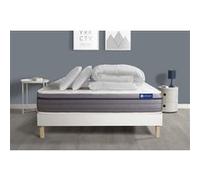 Pack prêt a dormir matelas Ressorts ensaches+Memoire de forme ACTIFLEX ZEN 140x190 + sommier KIT blanc + 2 oreillers +couette