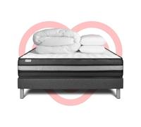 Pack lit complet 200x200 cm - Matelas + Sommier Gris (en kit) + 2 oreillers + Couette - Vital Power Zen Gris