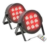 Pack Projecteurs PAR Extra-plat IBIZA LIGHT THINPAR-9X6W-RGBW avec 9 LED RGBW de 6W, 4 ou 8 canaux DMX - Lot de 2 inclus
