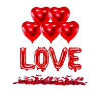 PACK ROMANTIQUE SAINT-VALENTIN - Ballons C?ur Rouge (x5) + 100 pétales de rose rouge + Ballon LOVE en amoureux