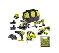 Pack RYOBI complet 5 outils - 2 batteries 4.0Ah et 1 batterie 2.0Ah - 2 chargeurs - Coffret 90 accessoires