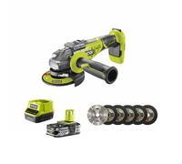 Pack RYOBI Meuleuse d'angle brushless 18V One+ R18AG7-0 - 1 Batterie 2.5Ah - 1 Chargeur rapide - kit 6 disque 125 mm