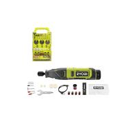 Pack RYOBI - Mini-outil multifonction RRT4-120GA15-4V - 1 Batterie 2.0Ah - 1 Câble USB C - 15 Accessoires - Kit de 155 accessoires - RAKRT155