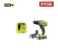 Pack RYOBI perceusse visseuse 18V One+ - 2 batteries 2.0Ah - chargeur rapide 2.0Ah-220S - Coffret 127 accessoires de vissage perçage