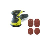 Pack RYOBI Ponceuse excentrique électrique ROS300-300W - 125mm - 10 Disques abrasifs - 125mm - Grain 100, 120, 240, 320