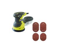 Pack RYOBI Ponceuse excentrique électrique ROS300A - 300W - sac de transport - 10 Disques abrasifs - 125mm - Grain 100, 120, 240, 320