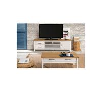 Pack Salon avec Meuble TV + Table Basse en Bois Ciré et Blanc - TINA -