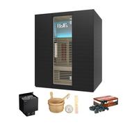 Pack Sauna Hybride NEREA 3 Places avec Poêle 4 5 kW Infrarouge 2 555 W Chromothérapie LED et Kit Accessoires
