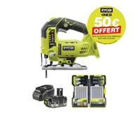Pack scie sauteuse pendulaire RYOBI 18 V One+ R18JS - Batterie 4.0Ah et chargeur - Coffret 20 lames