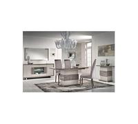 Pack Séjour Table Allongeable + Buffet 4P Led + Console Gris Metallisé et Mat - AUXANE -