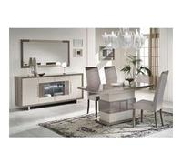 AUXANE - Pack Séjour Table Allongeable + Buffet 4P Led Gris Métallisé et Mat