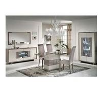 AUXANE - Pack Séjour Table Allongeable + Buffet 4P + Vitrine 2P Gris Metallisé et Mat