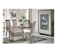 AUXANE - Pack Séjour Table Allongeable + Vitrine 2 Portes Led Gris Metallisé et Mat