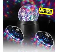 Pack soirée Boule Disco à Led avec rotateur intégré + 2 Jeux de lumières OVNI SONO DJ LIGHT FAMILLE