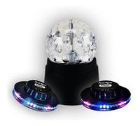 Pack soirée Boule Disco à Led avec rotateur intégré + 2 Jeux de lumières OVNI SONO DJ LIGHT FAMILLE