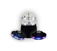 Pack soirée Boule Disco à Led avec rotateur intégré + 2 Jeux de lumières OVNI SONO DJ LIGHT FAMILLE