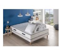 Pack sommier matelas 140 x 190 cm - Hauteur 24 cm - Couette et 2 oreillers - 7 zones - réversible - fabriqué en Belgique