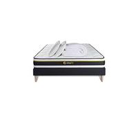 Pack sommier + matelas SOFT 160x200 + 2 oreillers mémoire de forme + Couette Percale