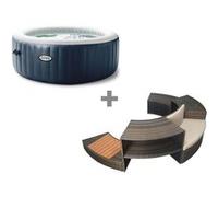 Pack spa gonflable Intex PureSpa Blue Navy rond Bulles 6 places + Ensemble mobilier 2 G