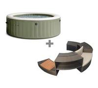 Pack spa gonflable Intex PureSpa Olive rond Bulles 6 places + Ensemble mobilier