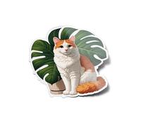 PACK Stickers autocollants Chat Roux & Monstera - Realistic cute Cat and Plant Illustration, Perfect for Home Decor Cat Lovers 7x9cm orange
