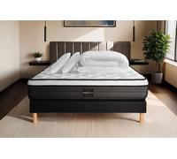 Pack Suite 160 x 200 cm sommier Kit Noir - 26cm - Ressorts ensachs et mmoire de forme - Enveloppant - Sommier kit Noir - Avec couette et oreillers