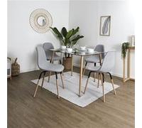 Pack Table en Verre + 4 Chaises Gris Chiné Clair - VERANA -