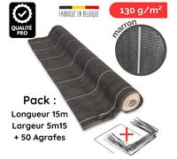 Pack Toile de paillage Grande Largeur avec agrafes Largeur 5,15m Longueur 15m anti mauvaises herbes Marron 130gr m2 ZENLYS Large 5m