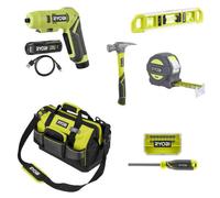 Pack tournevis électrique 4V RSDP4-120G + sac à outils 22L + 4 outils à main essentiels (20 pièces) RYOBI