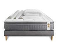 Pack Trente 140 x 200 cm sommier Gris - 30cm - Ressorts ensachs et mmoire de forme - Confort htelier - Sommier Tapissier Gris - Avec couette et oreillers