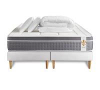 Pack Trente 200 x 200 cm sommier Blanc - 30cm - Ressorts ensachs et mmoire de forme - Confort htelier - Sommier Tapissier Blanc - Avec couette et oreillers