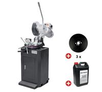 Pack Tronçonneuse métal acier inox 0,75/1,5 kW 400 V 3 lames circulaires ø315 mm 19/38 tr/min avec pompe + socle et 5L liquide de refroidissement Optisaw CS315 PACK