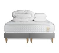 Pack Vingt-Quatre PLUS 2 x 100 x 200 cm sommier Gris - 24cm - Ressorts ensachs et mmoire de forme - Confort htelier - Sommier Tapissier Gris - Avec couette et oreillers
