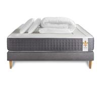 Pack Vingt-Six 160 x 200 cm sommier Gris - 26cm - Ressorts ensachs et mmoire de forme - Confort htelier - Sommier Tapissier Gris - Avec couette et oreillers