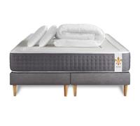 Pack Vingt-Six 2 x 100 x 200 cm sommier Gris - 26cm - Ressorts ensachs et mmoire de forme - Confort htelier - Sommier Tapissier Gris - Avec couette et oreillers