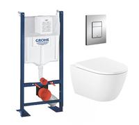 Pack WC autoportant avec cuvette Roca sans bride et fixations invisibles + abattant Soft Close + Plaque chrome (ProjectOna-1)