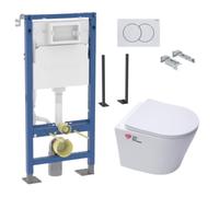 Pack WC autoportant bati-support Geberit + WC sans bride Swiss Aqua Technologies + abattant softclose + plaque (InfinitioGebX)