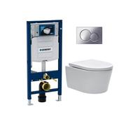 Pack WC avec bâti-support Duofix + WC sans bride SAT, fixations invisibles + abattant softclose + plaque chrome (GebSATrimless-N)