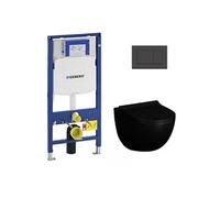 Pack WC avec bâti-support UP320 + WC Vitra Sento noir mat sans bride + abattant softclose + plaque noire (GebBlackSento-G)