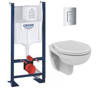 Pack WC Bâti autoportant avec Cuvette Porcher rimless + Abattant + Plaque chrome (ProjectPorcher-1)