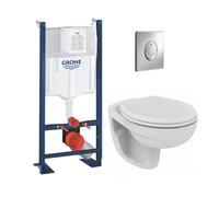 Pack WC Bâti autoportant avec Cuvette Porcher rimless + Abattant + Plaque chrome (ProjectPorcher-2)