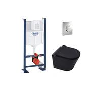 Pack WC Bâti-autoportant Rapid SL + WC Infinitio sans bride noir mat + Abattant softclose + Plaque chrome
